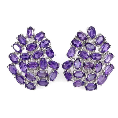 Pendientes de plata de ley 925 amatista ovalada 5x3 mm joyas de piedras preciosas Foto 1 de 4