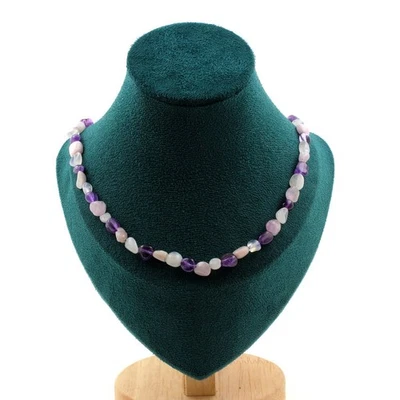 Collana Perle Ametista + Pietra di Luna + Kunzite Catena IN Acciaio Taglia Pers - Immagine 1 di 4