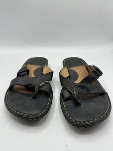 Born Black and Tan Leather Flip Flop Sandals Gladiator Strap Women's Sz 9/40.5 - Picture 1 of 23