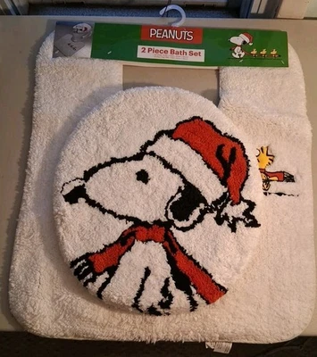 Juego de baño de Navidad Peanuts Snoopy cubierta de tapa de inodoro alfombra de baño Woodstock 2 piezas Foto 1 de 4