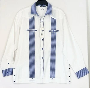 Bohio 100% Linen Breeze Mens Shirt Size XL White Blue Striped Breeze LS Shirt - Picture 1 of 13