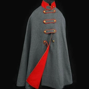 New Military Civil War Cape Gray/Red Lining Ghost Style Long Cape - Picture 1 of 4