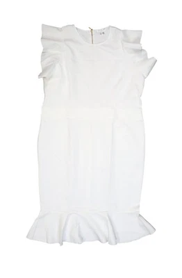 Venus Dress Womens 2X White Ruffle Sleeve Sheath Bodycon Cocktail Midi - Image 1 of 4