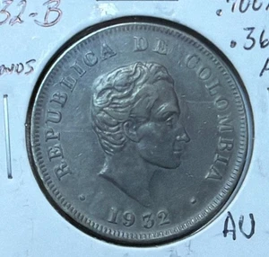 1932B Colombia 50 Centavos ABOUT UNCIRCULATED Silver Coin-KM#193-MINTAGE=300,000 - Picture 1 of 4