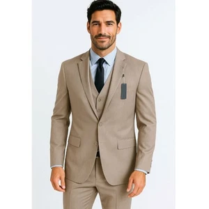 NWT Wilke Rodriguez Modern Fit Blazer Vest Set 35S Taupe Pinstripe Men's Suit - Picture 1 of 14