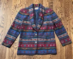 Vintage Pendleton Knockabouts Blazer Jacket Womens Large Aztec Southwest Wool - Picture 1 of 4