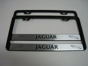 2 Brand New "JaguarRev" BLACK Metal License Plate Frame Front&Rear - Foto 1 di 3