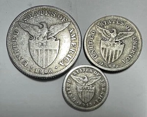 1918s US-Philippines 10, 20, 50 centavos Silver Coin (3pcs)- lot #5 - Picture 1 of 2