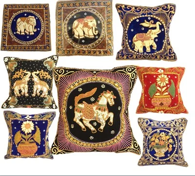 pillow cover case thai  Vintage embroidered elephant flower handmade - Image 1 of 4