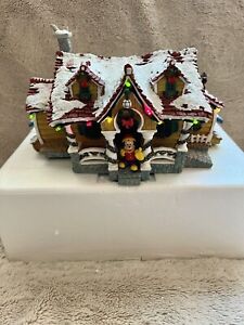 Retired Walt Disney Toontown Mickey's House Christmas Village Lights Up With Box