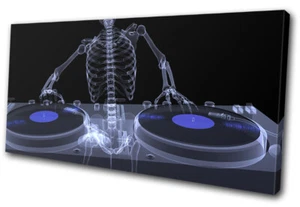 Skeleton Turntables Decks Mixing DJ Club SINGLE CANVAS WALL ART Picture Print - Picture 1 of 1