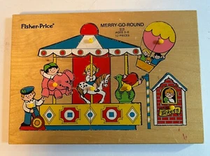 Vintage 1971 Fisher Price Wooden Puzzle Merry-Go-Round 12 Pieces #514 Ages 3-6 - Picture 1 of 8