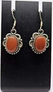 Vintage 14mm x 10mm Oval Carnelian Silver Dangle Earrings 10.2g - Picture 1 of 1