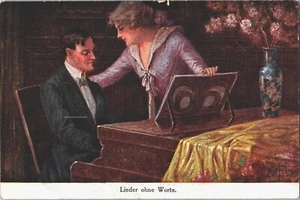 USA Linda Pareja Romántica Canciones Sin Palabras Vintage Postal B126 - Imagen 1 de 2