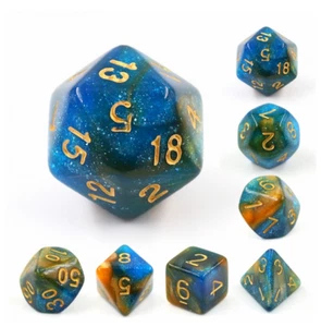 NEW RPG / D&D Dice Set of 7 - Galaxy Golden Blue - Picture 1 of 3