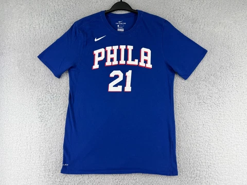 Philadelphia 76ers Shirt Mens Large Blue Nike #27 Joel Embiid Dri-Fit Cotton Cover