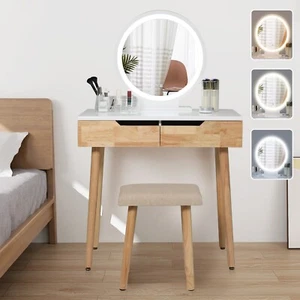 Makeup Vanity  Set w/ LED Lighted Mirror Dressing Table Dresser Desk with Stool - Picture 1 of 10