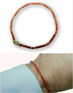 Bracelet Red Coral in Gold 18k Yellow 750 with GEMSTONE for MEN Jewelry REAL - Picture 1 of 6