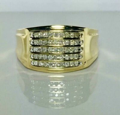 Elegante anillo meñique de diamantes simulados de corte redondo de 1 quilate enchapado en oro de plata 925 para hombre Foto 1 de 4