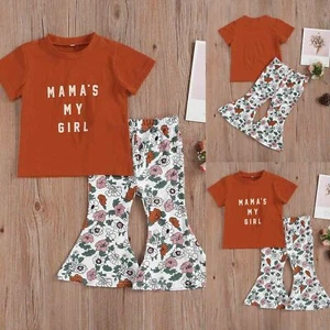 Kids Baby Girls Letter Outfit Short Sleeve T-Shirt Trouser Summer Casual Clothes - Picture 1 of 6
