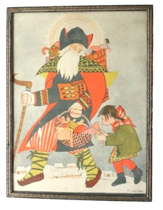 Marya Werten Antique Christmas Poster Framed St. Nicholas “Little Mother" - Picture 1 of 24