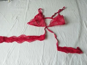 Sexy sujetador de encaje transparente tinto o vino sin marca Trío M-L - Imagen 1 de 5