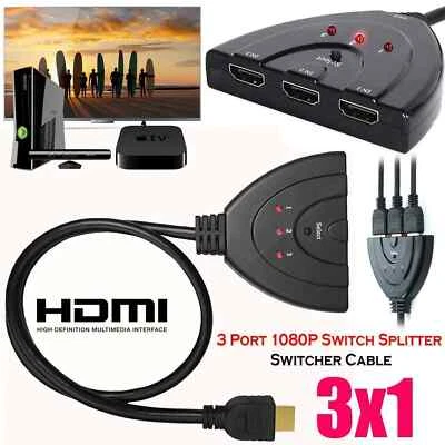 3 Port HDMI Splitter Cable 1080P Switch Switcher HUB Adapter for HDTV PS4 Xbox - Image 1 of 4