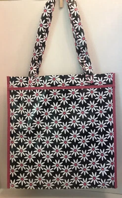 MSC Mainstreet Collection 14x14x4 英寸手提包带手柄黑白和粉红色雏菊印花图案 — 第 1/4 张图片