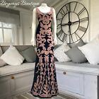 Phase Eight Collection 8 Tapework Lace 63" Long Maxi Black Gold Lace Dress 10