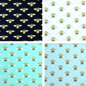 Bumble Bee Sky Blue, Ivory & Navy 100% Cotton Poplin Fabric Sewing, Craft CP0395 - Picture 1 of 6