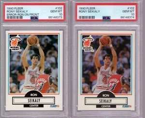 1990 Fleer RONY SEIKALY errore Ron anteriore con JORDAN #102 PSA 10 LOTTO X 2 - Foto 1 di 1