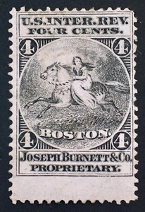 RS46c Joseph Burnett US Revenue Match & Medicine Private Die 36 known CV $550 - Picture 1 of 2