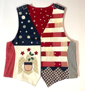 Patriotic Vest Red White & Blue Appliques Stars Stripes and Uncle Sam-Hand Made - Picture 1 of 8