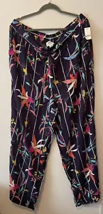 Lili Sport 3x Floral Print Belted Pants Womens Black Rayon Pockets Pull On Sash - Picture 1 of 8
