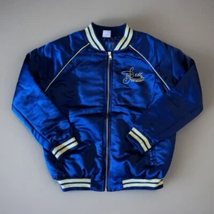 Disney Princess Belle Beauty Beast Bomber Jacket Girls L (10-11) Blue Satin - Picture 1 of 9