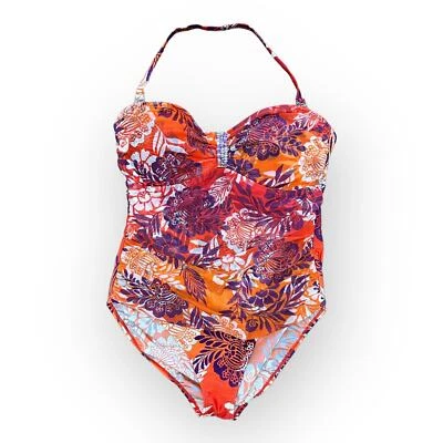 Купальник с бретелью через шею Jaclyn Smith красный фиолетовый с бисером новый без ценников размер 14 - Изображение 1 из 4