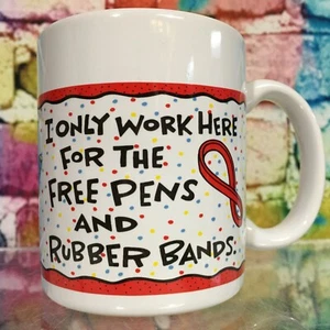 Work Here Free Pens & Rubber Bands Coffee Mug Steal Office Supplies Work Office - Picture 1 of 12