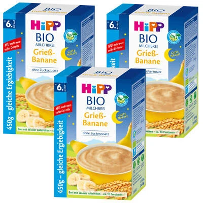 3x 450g Hipp Bio Milchbrei Gute Nacht Grieß Banane ab 6. Monat ohne Zuckerzusatz - Bild 1 von 4
