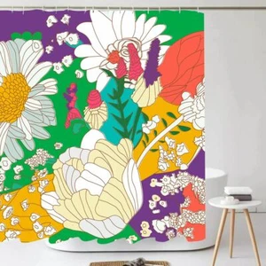Spring and Summer Boho Shower Curtain Floral Fabric Bathroom Decoration 72 In - Picture 1 of 5