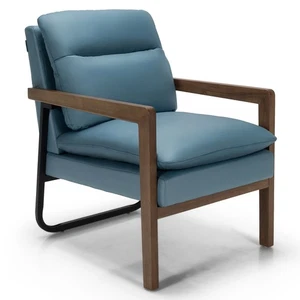 Modern Lounge Chair Accent Armchair w/Steel Bracket &Rubber Wood Legs Blue - Picture 1 of 8