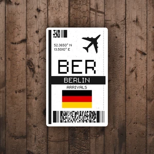 BER Berlin, Germany Boarding Pass Glossy Sticker - Airport Travel Sticker - Picture 1 of 4