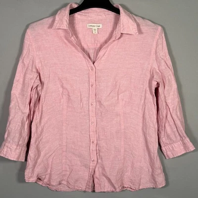 Blusa Coldwater Creek Talla L 14 Rosa 100% Lino Cuello Abotonado Manga 3/4 Foto 1 de 4