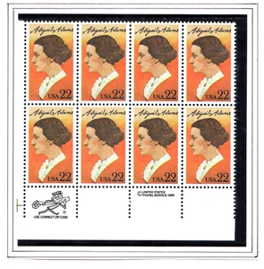 Scott #2146 Abigail Adams (Love Letters) Zip Block of 8 Stamps - MNH LL - Picture 1 of 1