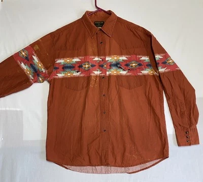 VTG 90s Rustler Wrangler Pearl Snap Shirt XL Orange Aztec Western Southwest - Image 1 of 4