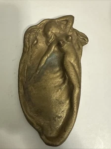 Art Nouveau Dresser Tray Trinket Dish Ashtray Figural Cast Brass Nude Antique - Picture 1 of 9