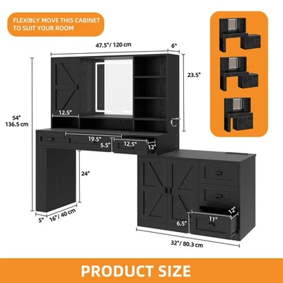 Juego de tocador de escritorio de maquillaje de granja espejo iluminado con 6 cajones mesa de tocador Foto 1 de 4