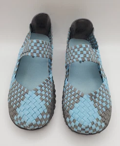 Mary Jane Damenschuhe blau grau gewebt Stretch Größe 8,0 flache Freizeit mit Karton - Bild 1 von 15