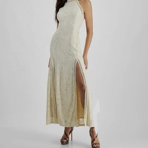 Guess Women's Beige Sunset Geo Lace Halter Tassel Neck Sleeveless Dress Size XS - Picture 1 of 14