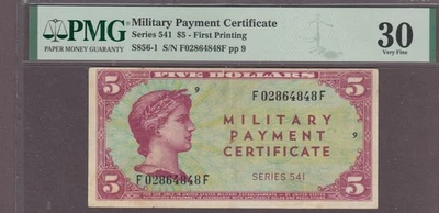 US MPC Military Payment Certificate 5 Dollars Note Series 541  PMG 30 - Image 1 of 2