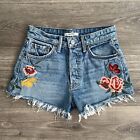 GRLFRND Cindy High Rise Floral Embroidered Cut Off Shorts Rising Sun US 23 EUC